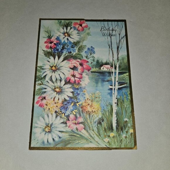 3 VTG Happy Birthday Greeting Cards Lot Floral Lake Birds Puppies NEVER USED - Picture 6 of 10